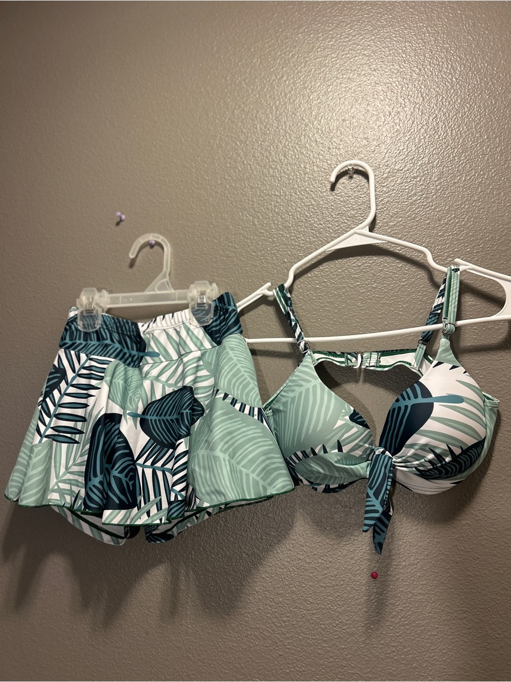 Tropical Palm Leaf Bikini Set Swim Skirt High Waisted Mint Green Large Fits M/S